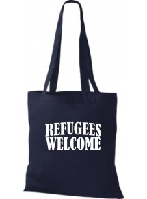 Stoffbeutell Refugees Welcome, Flüchtlinge willkommen, Bleiberecht  Farbe navy