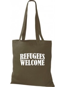 Stoffbeutell Refugees Welcome, Flüchtlinge willkommen, Bleiberecht  Farbe olive