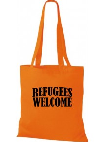 Stoffbeutell Refugees Welcome, Flüchtlinge willkommen, Bleiberecht  Farbe orange