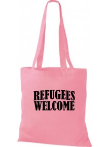 Stoffbeutell Refugees Welcome, Flüchtlinge willkommen, Bleiberecht  Farbe rosa