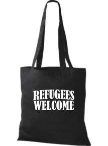 Stoffbeutell Refugees Welcome, Flüchtlinge willkommen, Bleiberecht  Farbe schwarz