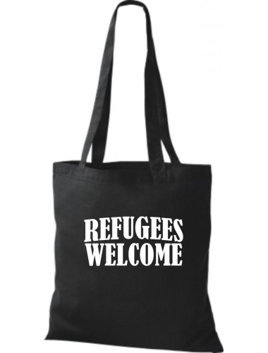 Stoffbeutell Refugees Welcome, Flüchtlinge willkommen, Bleiberecht  Farbe schwarz