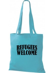 Stoffbeutell Refugees Welcome, Flüchtlinge willkommen, Bleiberecht  Farbe sky