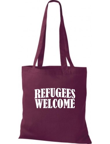 Stoffbeutell Refugees Welcome, Flüchtlinge willkommen, Bleiberecht  Farbe weinrot