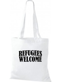 Stoffbeutell Refugees Welcome, Flüchtlinge willkommen, Bleiberecht  Farbe weiss