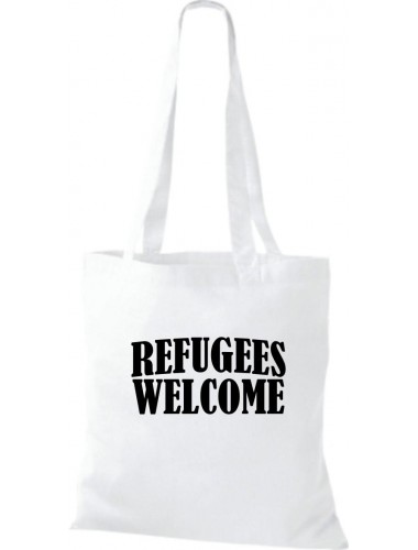 Stoffbeutell Refugees Welcome, Flüchtlinge willkommen, Bleiberecht  Farbe weiss