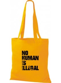 Stoffbeutell no Human is illegal, Flüchtlinge, Bleiberecht  Farbe goldgelb