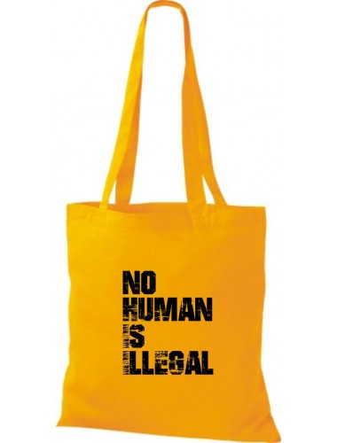 Stoffbeutell no Human is illegal, Flüchtlinge, Bleiberecht  Farbe goldgelb