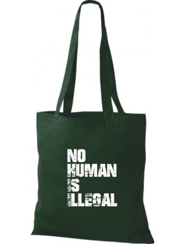 Stoffbeutell no Human is illegal, Flüchtlinge, Bleiberecht  Farbe grün