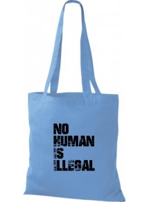 Stoffbeutell no Human is illegal, Flüchtlinge, Bleiberecht  Farbe hellblau