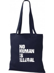 Stoffbeutell no Human is illegal, Flüchtlinge, Bleiberecht  Farbe navy