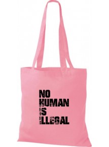 Stoffbeutell no Human is illegal, Flüchtlinge, Bleiberecht  Farbe rosa