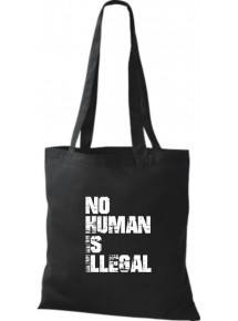 Stoffbeutell no Human is illegal, Flüchtlinge, Bleiberecht  Farbe schwarz