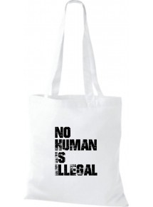 Stoffbeutell no Human is illegal, Flüchtlinge, Bleiberecht  Farbe weiss