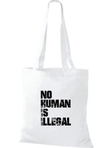 Stoffbeutell no Human is illegal, Flüchtlinge, Bleiberecht  Farbe weiss