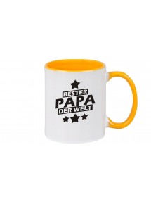 Kaffeepott beidseitig mit Motiv bedruckt bester Papa der Welt, Farbe gelb