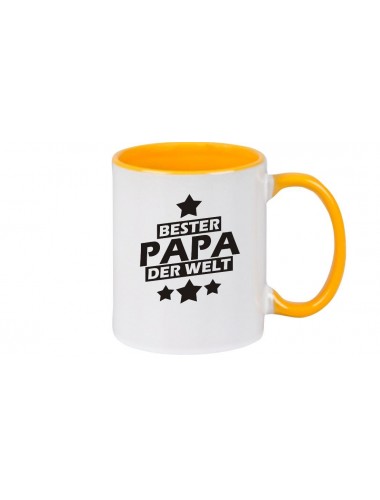 Kaffeepott beidseitig mit Motiv bedruckt bester Papa der Welt, Farbe gelb