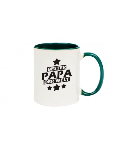 Kaffeepott beidseitig mit Motiv bedruckt bester Papa der Welt, Farbe gruen
