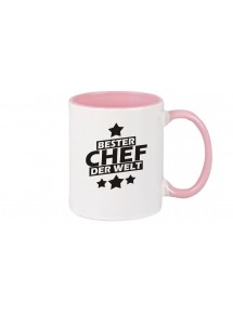 Kaffeepott beidseitig mit Motiv bedruckt bester Chef der Welt, Farbe rosa