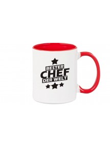 Kaffeepott beidseitig mit Motiv bedruckt bester Chef der Welt, Farbe rot
