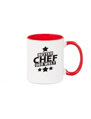 Kaffeepott beidseitig mit Motiv bedruckt bester Chef der Welt, Farbe rot