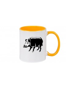 Kaffeepott beidseitig mit Motiv bedruckt Tiere Schwein Eber Sau Ferkel