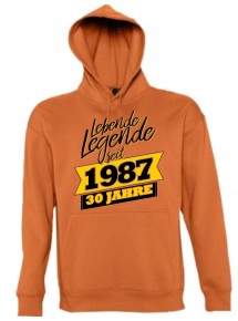 Kapuzen Sweatshirt Lebende Legenden seit 1987 30 Jahre, orange, Größe L