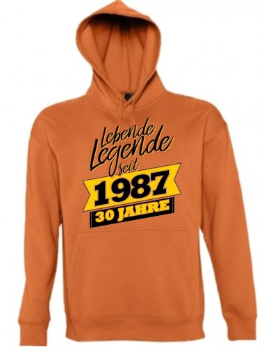 Kapuzen Sweatshirt Lebende Legenden seit 1987 30 Jahre, orange, Größe L