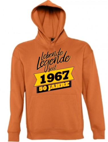 Kapuzen Sweatshirt Lebende Legenden seit 1967 50 Jahre, orange, Größe L