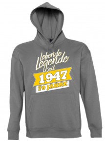 Kapuzen Sweatshirt Lebende Legenden seit 1947 70 Jahre, grau, Größe L