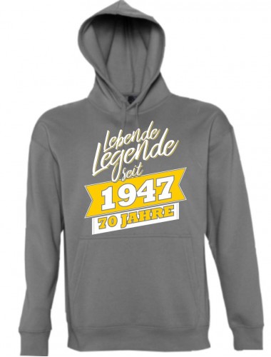Kapuzen Sweatshirt Lebende Legenden seit 1947 70 Jahre, grau, Größe L