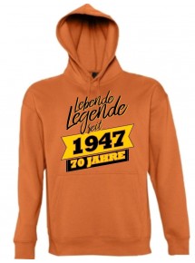 Kapuzen Sweatshirt Lebende Legenden seit 1947 70 Jahre, orange, Größe L