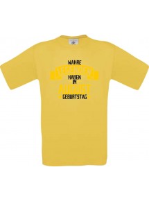 Unisex T-Shirt Wahre LEGENDEN haben im AUGUST Geburtstag, gelb, Größe L
