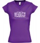 sportlisches Ladyshirt mit V-Ausschnitt kultiger Spruch alle denken nur an sich, nur ich denke an mich, Farbe lila, Größe L