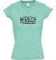 sportlisches Ladyshirt mit V-Ausschnitt kultiger Spruch alle denken nur an sich, nur ich denke an mich, Farbe mint, Größe L