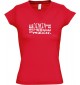 sportlisches Ladyshirt mit V-Ausschnitt kultiger Spruch alle denken nur an sich, nur ich denke an mich, Farbe rot, Größe L