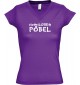 sportlisches Ladyshirt mit V-Ausschnitt kultiger Spruch Hirnloser Pöbel, Farbe lila, Größe L