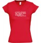 sportlisches Ladyshirt mit V-Ausschnitt kultiger Spruch Kopfhörer rein, Musik an, Welt aus, Farbe rot, Größe L