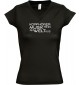 sportlisches Ladyshirt mit V-Ausschnitt kultiger Spruch Kopfhörer rein, Musik an, Welt aus, Farbe schwarz, Größe L