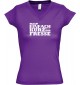 sportlisches Ladyshirt mit V-Ausschnitt kultiger Spruch halt einfach kurz mal die Fresse, Farbe lila, Größe L