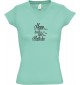 sportlisches Ladyshirt mit V-Ausschnitt kultiger Spruch Hamm denn heut alle ein an der Klatsche, Farbe mint, Größe L