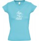 sportlisches Ladyshirt mit V-Ausschnitt kultiger Spruch Hamm denn heut alle ein an der Klatsche, Farbe tuerkis, Größe L