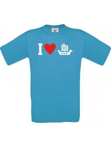 TOP Kinder-Shirt I Love Wikingerschiff, Kapitän kult, Farbe atoll, Größe 104