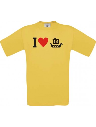 TOP Kinder-Shirt I Love Wikingerschiff, Kapitän kult, Farbe gelb, Größe 104