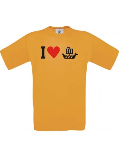TOP Kinder-Shirt I Love Wikingerschiff, Kapitän kult, Farbe orange, Größe 104