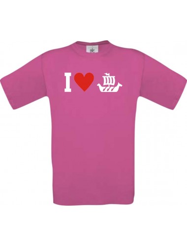 TOP Kinder-Shirt I Love Wikingerschiff, Kapitän kult, Farbe pink, Größe 104