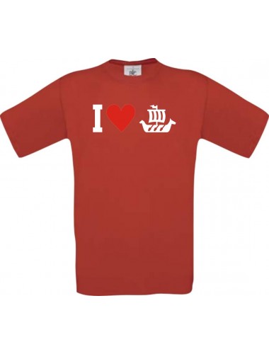 TOP Kinder-Shirt I Love Wikingerschiff, Kapitän kult, Farbe rot, Größe 104