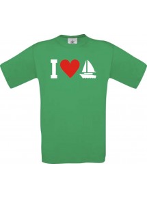TOP Kinder-Shirt I Love Seegeboot, Kapitän, Skipper kult, Farbe kellygreen, Größe 104