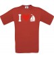TOP Kinder-Shirt I Love Seegelboot, Kapitän kult, Farbe rot, Größe 104