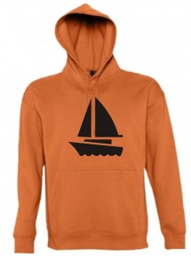 Kapuzen Sweatshirt  Seegelboot, Jolle, Skipper, Kapitän kult, orange, Größe L